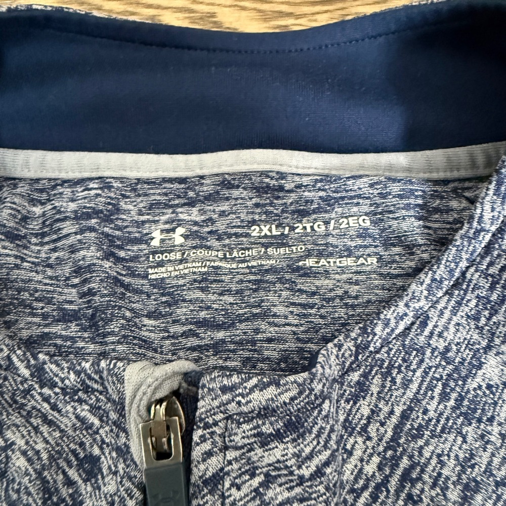 Under Armour Mens 2XL HeatGear Quarter Zip Pullover Blue Heather Space Dye Shirt - Picture 3 of 9